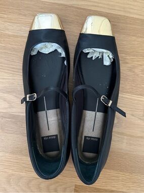 Dolce Vita Black Mary Jane Flats with Gold Cap Toe
